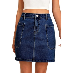 image:imageSidefeel Womens Cargo Pocket Straight Denim Skirt  Above Knee Length CasualPatch PocketsHigh WaistedStretch DenimCasual WearBluing