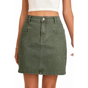 image:imageSidefeel Womens Cargo Pocket Straight Denim Skirt  Above Knee Length CasualPatch PocketsHigh WaistedStretch DenimCasual WearGreen