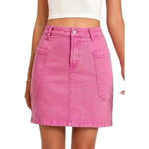 image:imageSidefeel Womens Cargo Pocket Straight Denim Skirt  Above Knee Length CasualPatch PocketsHigh WaistedStretch DenimCasual WearRose Red