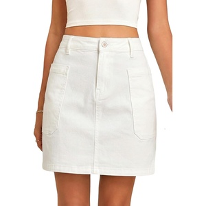 image:imageSidefeel Womens Cargo Pocket Straight Denim Skirt  Above Knee Length CasualPatch PocketsHigh WaistedStretch DenimCasual WearWhite