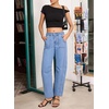image:imageSidefeel Womens High Waist Stretchy Barrel Wide Leg Jeans  Ankle Length Cute Patchwork Details Casual Loose Denim Pants with Pockets Going Out Y2K Streetwear Boyfriend Baggy JeansSky Blue