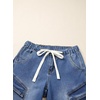 image:imageSidefeel Womens MidLow Rise Y2K Boyfriend Baggy Jeans  Elastic Drawtring Waistband Comfy Stretch Denim Pants Full Length Wide Leg Cargo Style with 6 Pockets Casual Street WearBlue