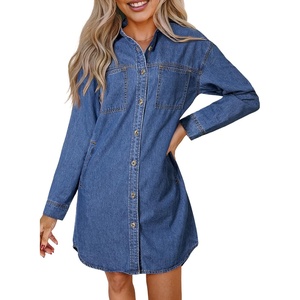 image:imageSidefeel Womens Collared Denim Dress Casual Long Sleeve Button Down Jean Shirt Dresses with PocketsLight Blue