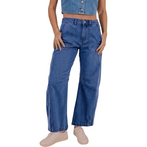 image:imageSidefeel Womens High Waist Stretchy Barrel Wide Leg Jeans  Ankle Length Cute Patchwork Details Casual Loose Denim Pants with Pockets Going Out Y2K Streetwear Boyfriend Baggy JeansBlue