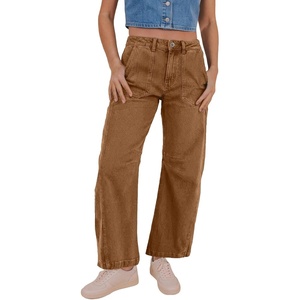image:imageSidefeel Womens High Waist Stretchy Barrel Wide Leg Jeans  Ankle Length Cute Patchwork Details Casual Loose Denim Pants with Pockets Going Out Y2K Streetwear Boyfriend Baggy JeansBrown