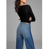 image:imageSidefeel Womens Baggy Jeans High Waisted Stretchy Wide Leg Jeans Color Block Patchwork Barrel Loose Denim PantsLight Blue