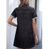 image:imageSidefeel Womens Denim Dress Casual A Line Trendy Mini Jean Dress  Lapel Collar Partial Button Placket Short Cuffed Sleeves Patch Pockets Above Knee Trendy Lightweight Summer Shirt DressBlack
