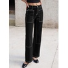 image:imageSidefeel Womens High Waist Stretchy Wide Leg Ankle Jeans  Comfy Fabric Roomy Patch Pockets Up to 285 Inseam Contrast Stitching Detail Casual Cargo Denim Pants for Daily WearBlack