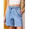 image:imageSidefeel Womens High Waisted Drawstring Summer Jean Shorts  Adjustable Elastic Waist Pull On Practical Side Seam Pockets Baggy Relaxed Fit Stretchy Denim ShortsIceland Blue