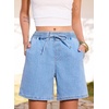 image:imageSidefeel Womens High Waisted Drawstring Summer Jean Shorts  Adjustable Elastic Waist Pull On Practical Side Seam Pockets Baggy Relaxed Fit Stretchy Denim ShortsIceland Blue