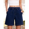 image:imageSidefeel Womens High Waisted Drawstring Summer Jean Shorts  Adjustable Elastic Waist Pull On Practical Side Seam Pockets Baggy Relaxed Fit Stretchy Denim ShortsBluing