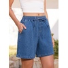 image:imageSidefeel Womens High Waisted Drawstring Summer Jean Shorts  Adjustable Elastic Waist Pull On Practical Side Seam Pockets Baggy Relaxed Fit Stretchy Denim ShortsLight Blue