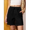 image:imageSidefeel Womens High Waisted Drawstring Summer Jean Shorts  Adjustable Elastic Waist Pull On Practical Side Seam Pockets Baggy Relaxed Fit Stretchy Denim ShortsBlack