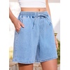 image:imageSidefeel Womens High Waisted Drawstring Summer Jean Shorts  Adjustable Elastic Waist Pull On Practical Side Seam Pockets Baggy Relaxed Fit Stretchy Denim ShortsIceland Blue