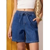 image:imageSidefeel Womens High Waisted Drawstring Summer Jean Shorts  Adjustable Elastic Waist Pull On Practical Side Seam Pockets Baggy Relaxed Fit Stretchy Denim ShortsDark Blue
