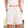 image:imageSidefeel Womens High Waisted Drawstring Summer Jean Shorts  Adjustable Elastic Waist Pull On Practical Side Seam Pockets Baggy Relaxed Fit Stretchy Denim ShortsWhite