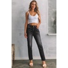 image:imageSidefeel Womens High Waisted Raw Hem Straight Leg Jeans  Double Button WaistbandTummy ControlStretch Denim FabricAnkle Length5 PocketCasual StyleBlack