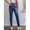 image:imageSidefeel Womens High Waisted Raw Hem Straight Leg Jeans  Double Button WaistbandTummy ControlStretch Denim FabricAnkle Length5 PocketCasual StyleBlue