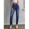 image:imageSidefeel Womens High Waisted Raw Hem Straight Leg Jeans  Double Button WaistbandTummy ControlStretch Denim FabricAnkle Length5 PocketCasual StyleBlue
