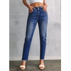 image:imageSidefeel Womens High Waisted Raw Hem Straight Leg Jeans  Double Button WaistbandTummy ControlStretch Denim FabricAnkle Length5 PocketCasual StyleBlue