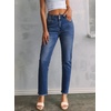 image:imageSidefeel Womens High Waisted Raw Hem Straight Leg Jeans  Double Button WaistbandTummy ControlStretch Denim FabricAnkle Length5 PocketCasual StyleBluing