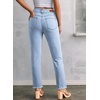 image:imageSidefeel Womens High Waisted Raw Hem Straight Leg Jeans  Double Button WaistbandTummy ControlStretch Denim FabricAnkle Length5 PocketCasual StyleL Light Blue