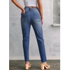 image:imageSidefeel Womens High Waisted Raw Hem Straight Leg Jeans  Double Button WaistbandTummy ControlStretch Denim FabricAnkle Length5 PocketCasual StyleLight Blue