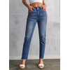 image:imageSidefeel Womens High Waisted Raw Hem Straight Leg Jeans  Double Button WaistbandTummy ControlStretch Denim FabricAnkle Length5 PocketCasual StyleLight Blue