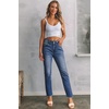 image:imageSidefeel Womens High Waisted Raw Hem Straight Leg Jeans  Double Button WaistbandTummy ControlStretch Denim FabricAnkle Length5 PocketCasual StyleLight Blue