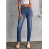 image:imageSidefeel Womens High Waisted Raw Hem Straight Leg Jeans  Double Button WaistbandTummy ControlStretch Denim FabricAnkle Length5 PocketCasual StyleLight Blue