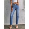 image:imageSidefeel Womens High Waisted Raw Hem Straight Leg Jeans  Double Button WaistbandTummy ControlStretch Denim FabricAnkle Length5 PocketCasual StyleMist Blue