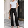image:imageSidefeel Womens High Waisted Stretchy Straight Leg Jeans  Front Big PocketsDouble Button WaistbandTummy ControlFull LengthHigh RiseBlack