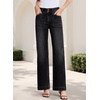 image:imageSidefeel Womens High Waisted Stretchy Straight Leg Jeans  Front Big PocketsDouble Button WaistbandTummy ControlFull LengthHigh RiseBlack
