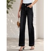 image:imageSidefeel Womens High Waisted Stretchy Straight Leg Jeans  Front Big PocketsDouble Button WaistbandTummy ControlFull LengthHigh RiseBlack
