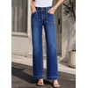 image:imageSidefeel Womens High Waisted Stretchy Straight Leg Jeans  Front Big PocketsDouble Button WaistbandTummy ControlFull LengthHigh RiseBluing