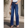 image:imageSidefeel Womens High Waisted Stretchy Straight Leg Jeans  Front Big PocketsDouble Button WaistbandTummy ControlFull LengthHigh RiseBluing