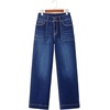 image:imageSidefeel Womens High Waisted Stretchy Straight Leg Jeans  Front Big PocketsDouble Button WaistbandTummy ControlFull LengthHigh RiseBluing