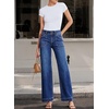 image:imageSidefeel Womens High Waisted Stretchy Straight Leg Jeans  Front Big PocketsDouble Button WaistbandTummy ControlFull LengthHigh RiseBluing