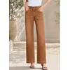 image:imageSidefeel Womens High Waisted Stretchy Straight Leg Jeans  Front Big PocketsDouble Button WaistbandTummy ControlFull LengthHigh RiseBrown