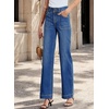 image:imageSidefeel Womens High Waisted Stretchy Straight Leg Jeans  Front Big PocketsDouble Button WaistbandTummy ControlFull LengthHigh RiseDark Blue