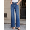 image:imageSidefeel Womens High Waisted Stretchy Straight Leg Jeans  Front Big PocketsDouble Button WaistbandTummy ControlFull LengthHigh RiseDark Blue