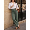 image:imageSidefeel Womens High Waisted Stretchy Straight Leg Jeans  Front Big PocketsDouble Button WaistbandTummy ControlFull LengthHigh RiseGeen