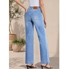 image:imageSidefeel Womens High Waisted Stretchy Straight Leg Jeans  Front Big PocketsDouble Button WaistbandTummy ControlFull LengthHigh RiseIceland Blue