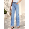 image:imageSidefeel Womens High Waisted Stretchy Straight Leg Jeans  Front Big PocketsDouble Button WaistbandTummy ControlFull LengthHigh RiseIceland Blue
