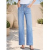 image:imageSidefeel Womens High Waisted Stretchy Straight Leg Jeans  Front Big PocketsDouble Button WaistbandTummy ControlFull LengthHigh RiseIceland Blue