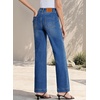 image:imageSidefeel Womens High Waisted Stretchy Straight Leg Jeans  Front Big PocketsDouble Button WaistbandTummy ControlFull LengthHigh RiseLight Blue