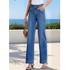 image:imageSidefeel Womens High Waisted Stretchy Straight Leg Jeans  Front Big PocketsDouble Button WaistbandTummy ControlFull LengthHigh RiseLight Blue