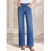 image:imageSidefeel Womens High Waisted Stretchy Straight Leg Jeans  Front Big PocketsDouble Button WaistbandTummy ControlFull LengthHigh RiseLight Blue