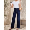 image:imageSidefeel Womens High Waisted Stretchy Straight Leg Jeans  Front Big PocketsDouble Button WaistbandTummy ControlFull LengthHigh RiseNavy Blue