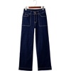 image:imageSidefeel Womens High Waisted Stretchy Straight Leg Jeans  Front Big PocketsDouble Button WaistbandTummy ControlFull LengthHigh RiseNavy Blue
